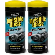 Invisible Glass 90166-2PK Lint-Free and Ammonia-Free Large Glass Cleaning Wipes are Tint Safe Enjoy Streak Free Windows, Mirrors, and Glass for Home and Auto, Pack of 2, white